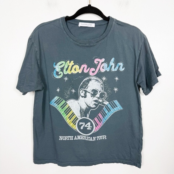 Anthropologie Daydreamer Letluv Elton John Glitter Graphic Tee Extra Small - Picture 2 of 6